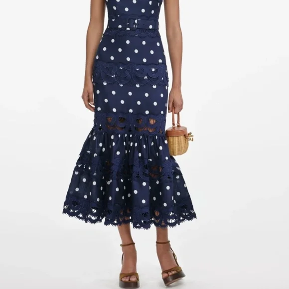 Self-Portrait Navy and White Polka Dot Midi Dress - Picture 8 of 8